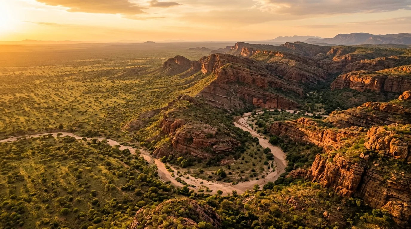 Golden hour panorama of the Bushveld landscape in Limpopo